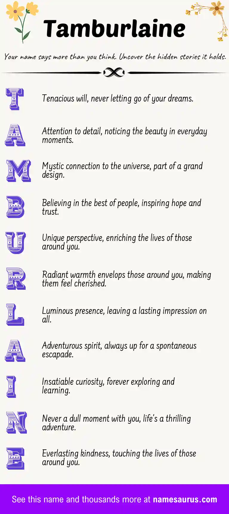 Acrostic poem about Tamburlaine.