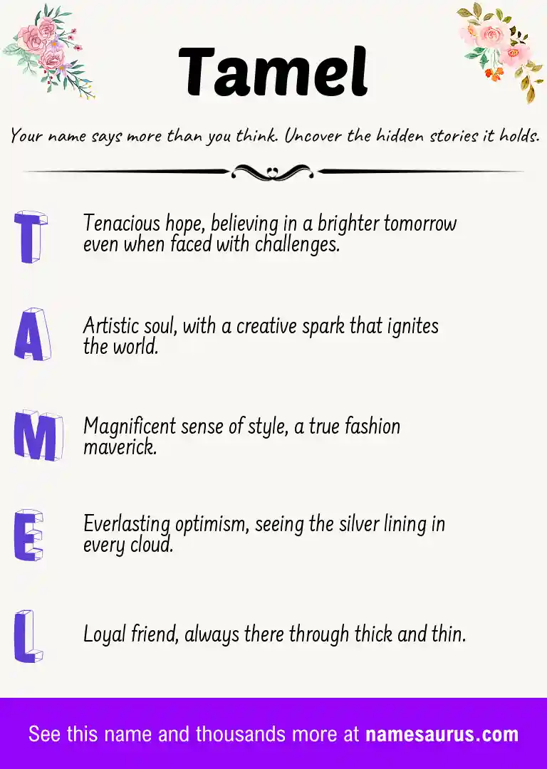 Acrostic poem about Tamel.