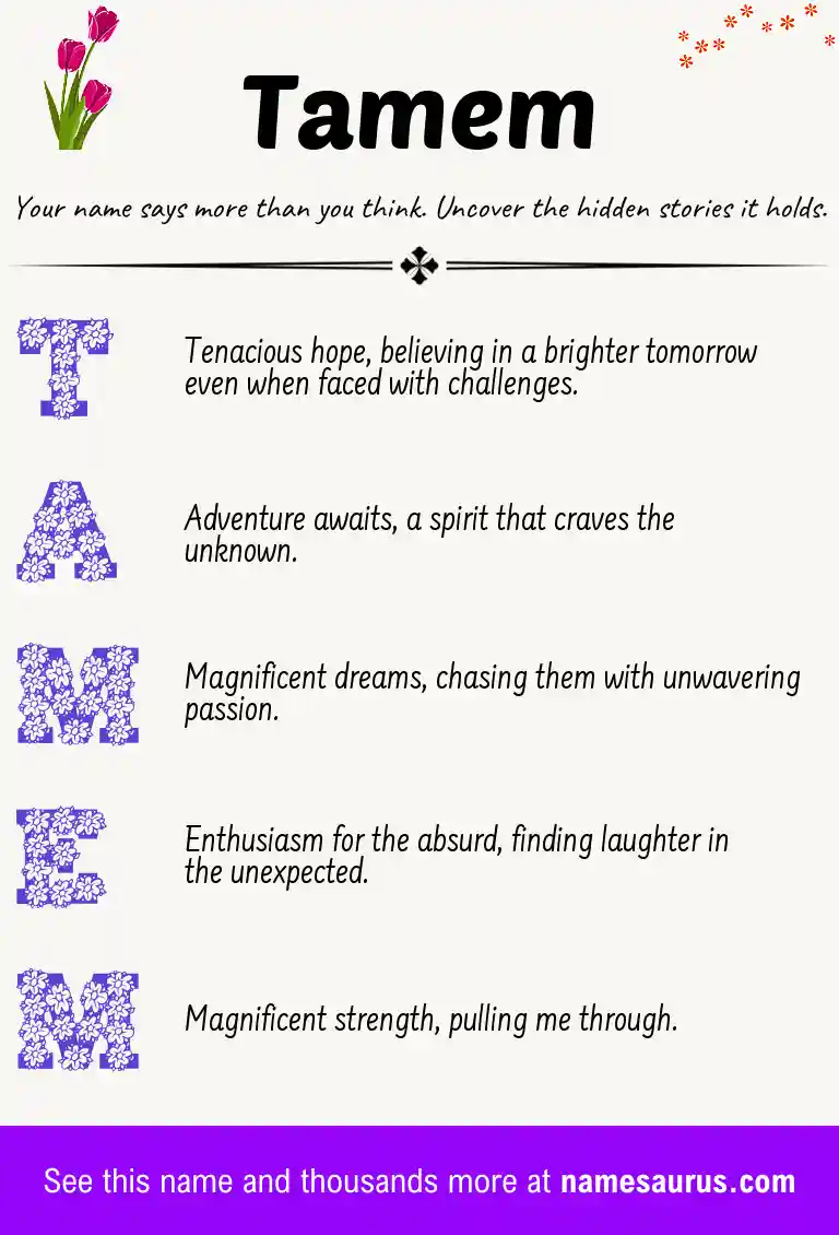 Acrostic poem about Tamem.