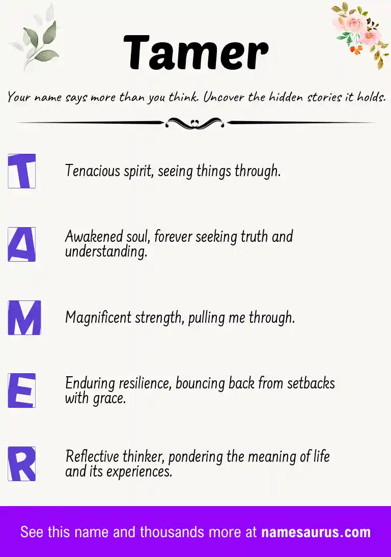 Acrostic poem about Tamer.