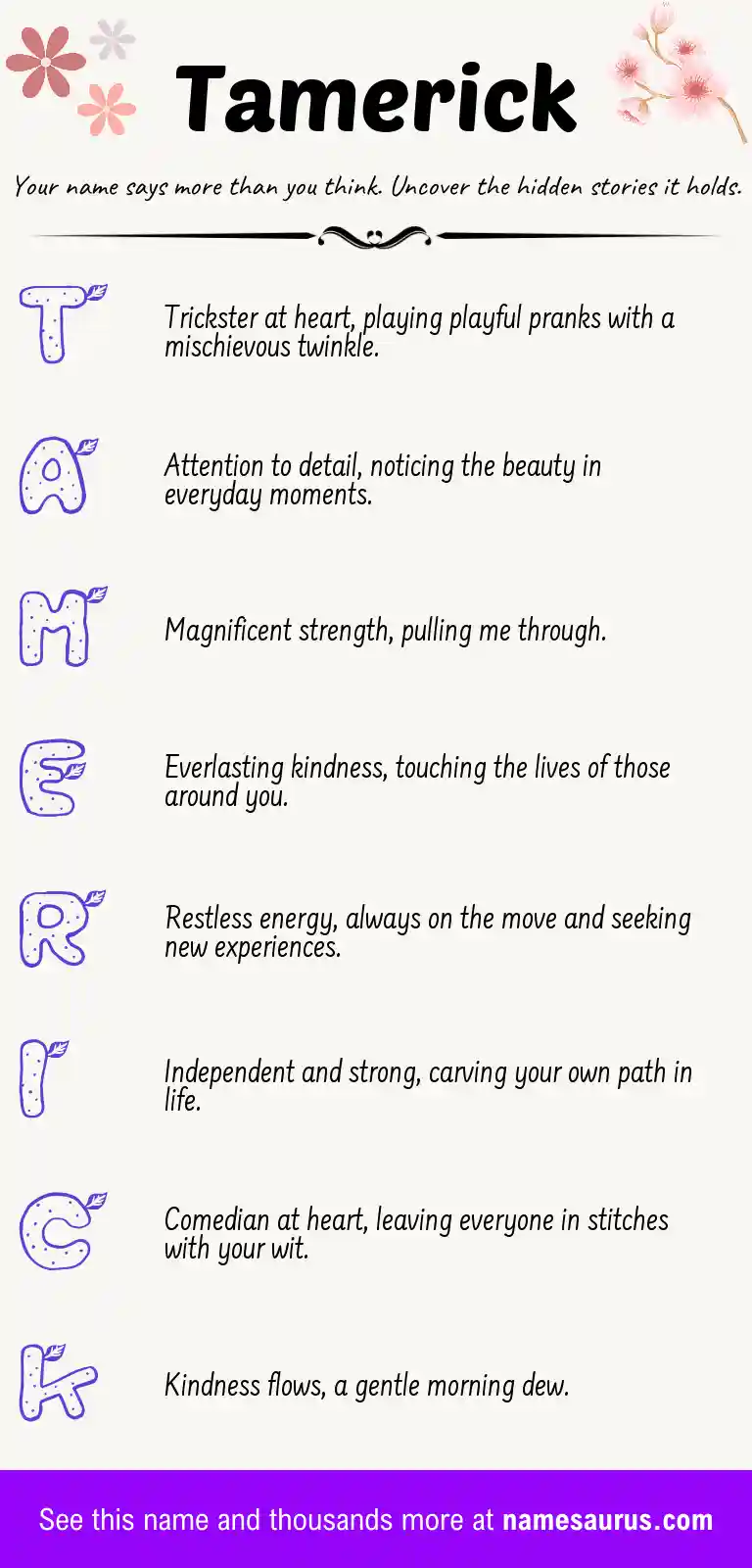 Acrostic poem about Tamerick.