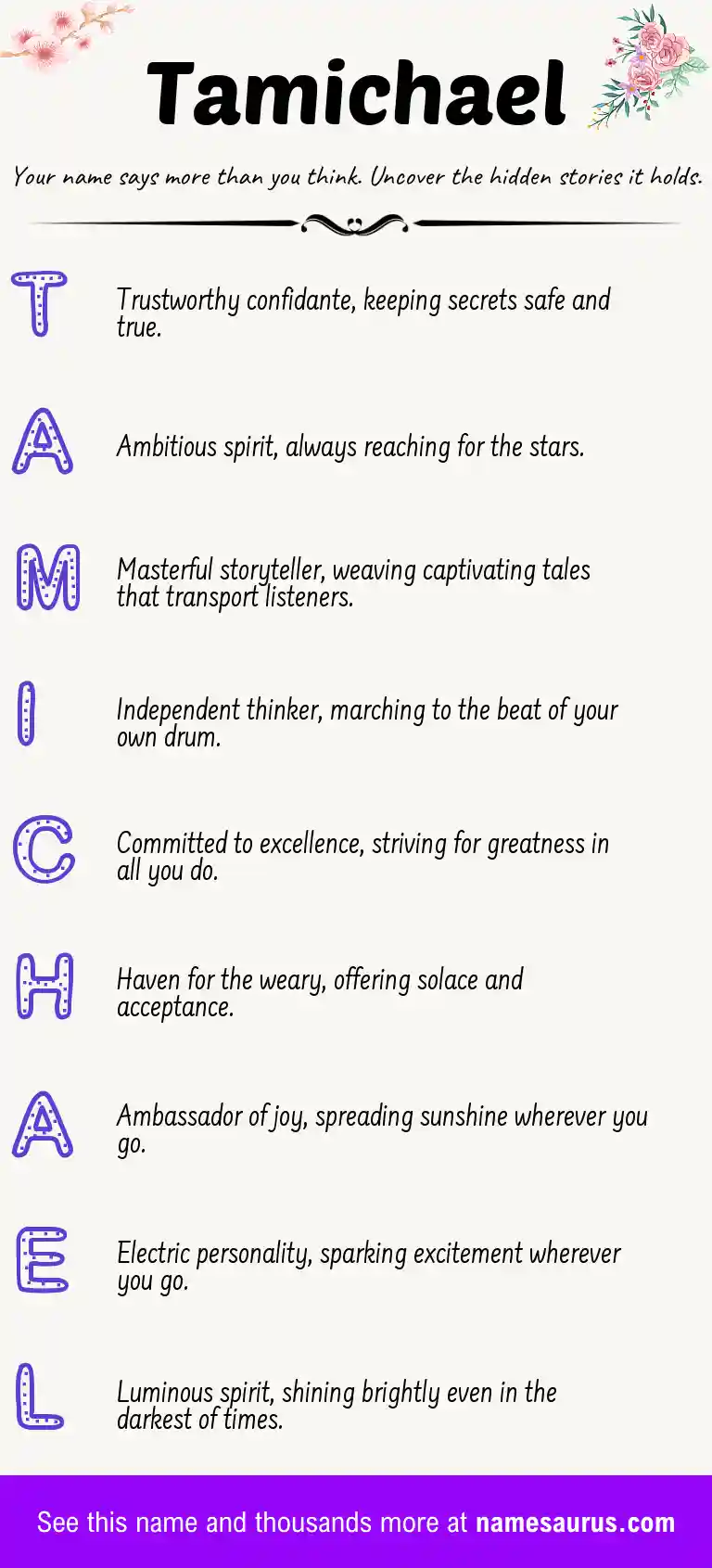 Acrostic poem about Tamichael.