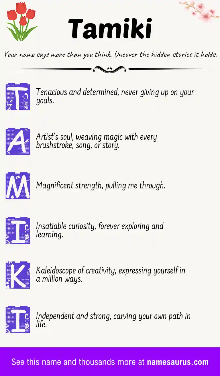 Acrostic poem about Tamiki.