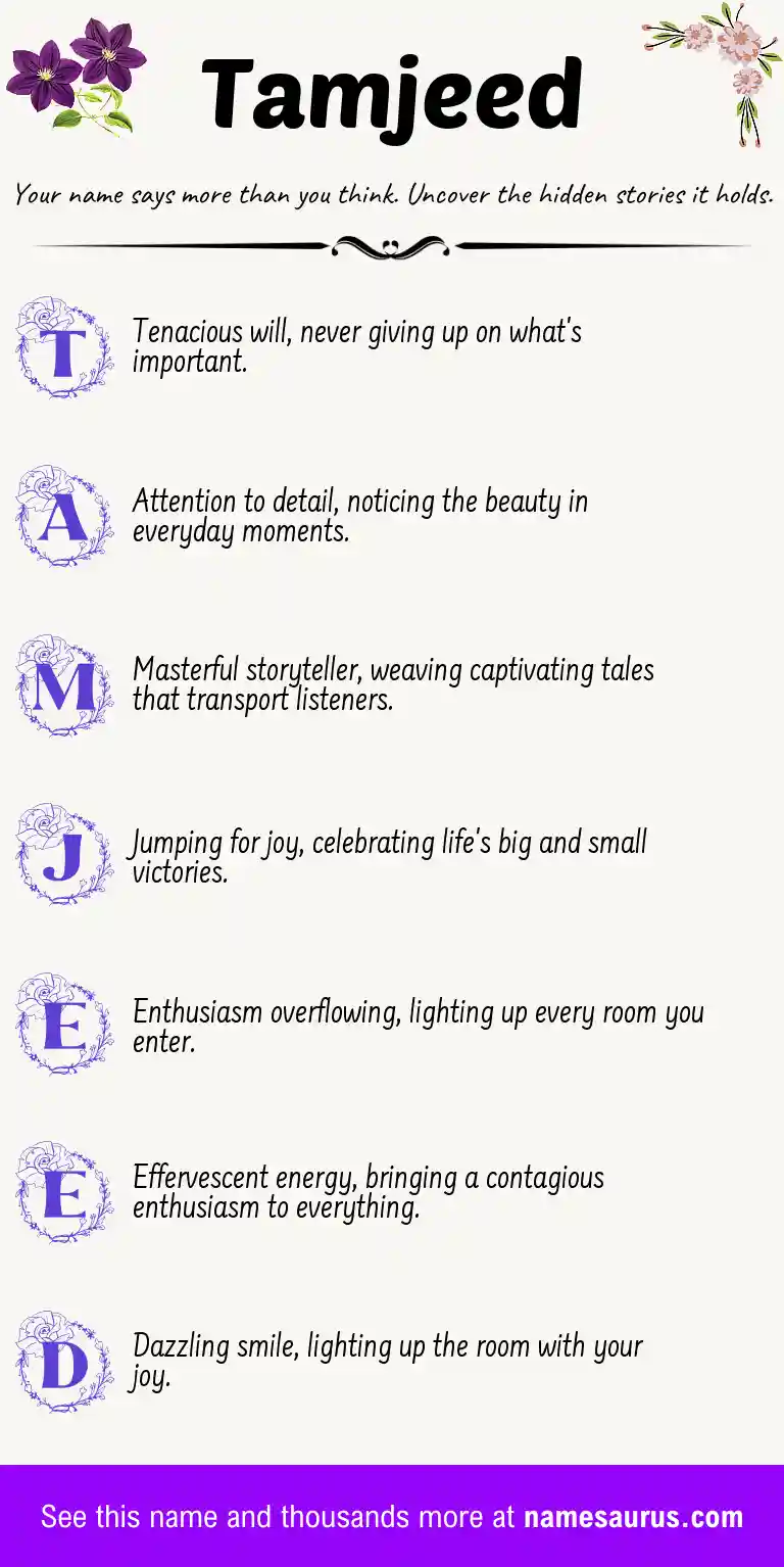 Acrostic poem about Tamjeed.