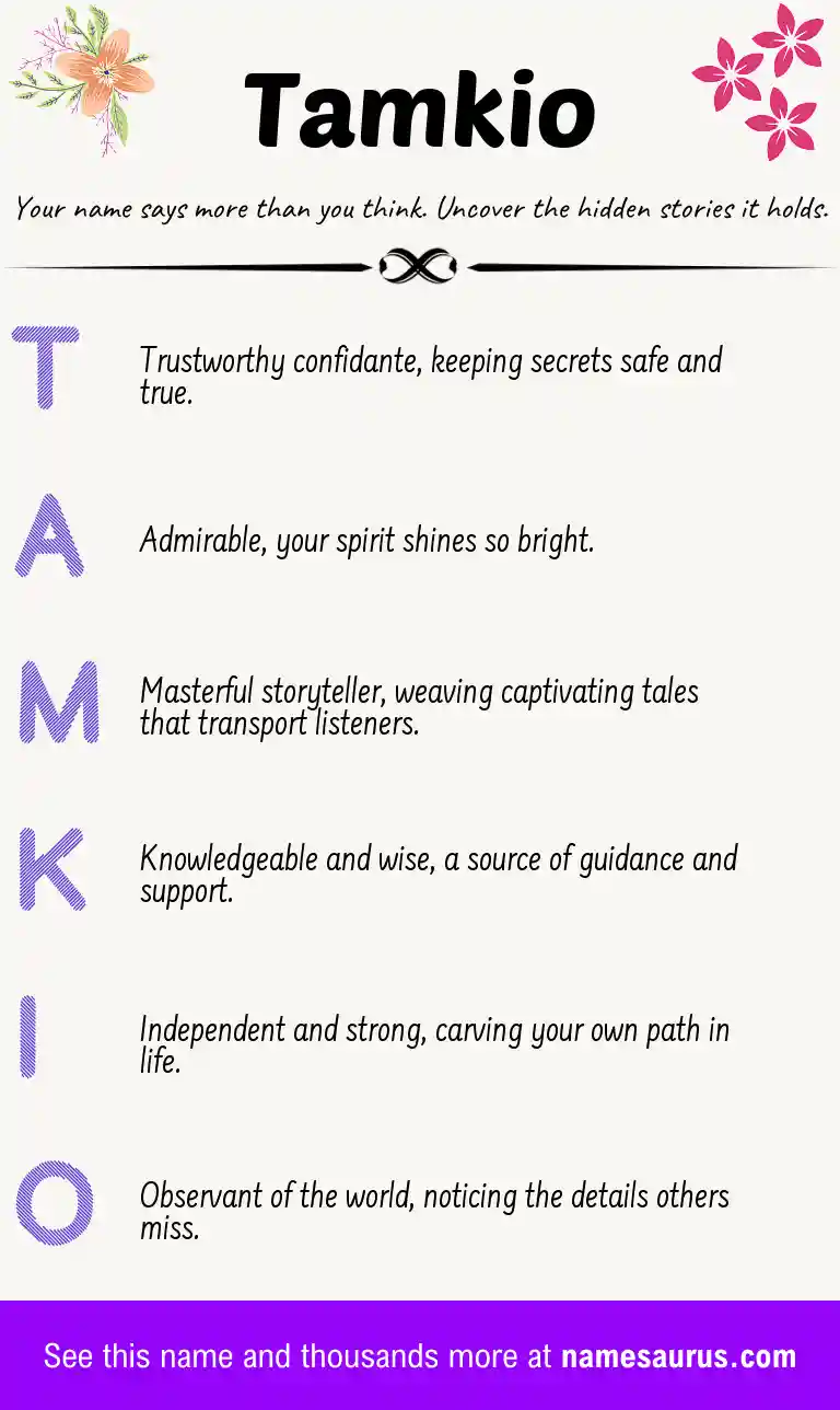 Acrostic poem about Tamkio.