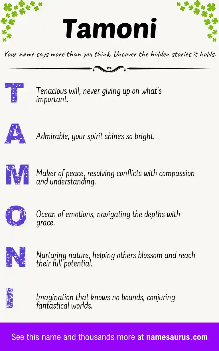 Acrostic poem about Tamoni.