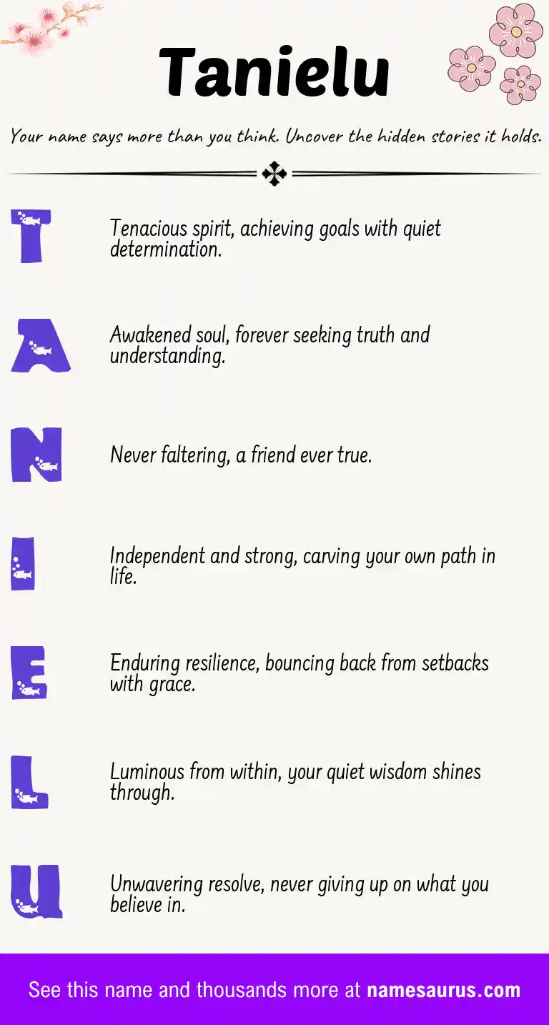 Acrostic poem about Tanielu.