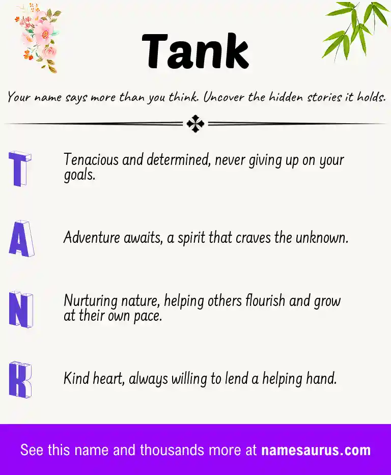 Acrostic poem about Tank.