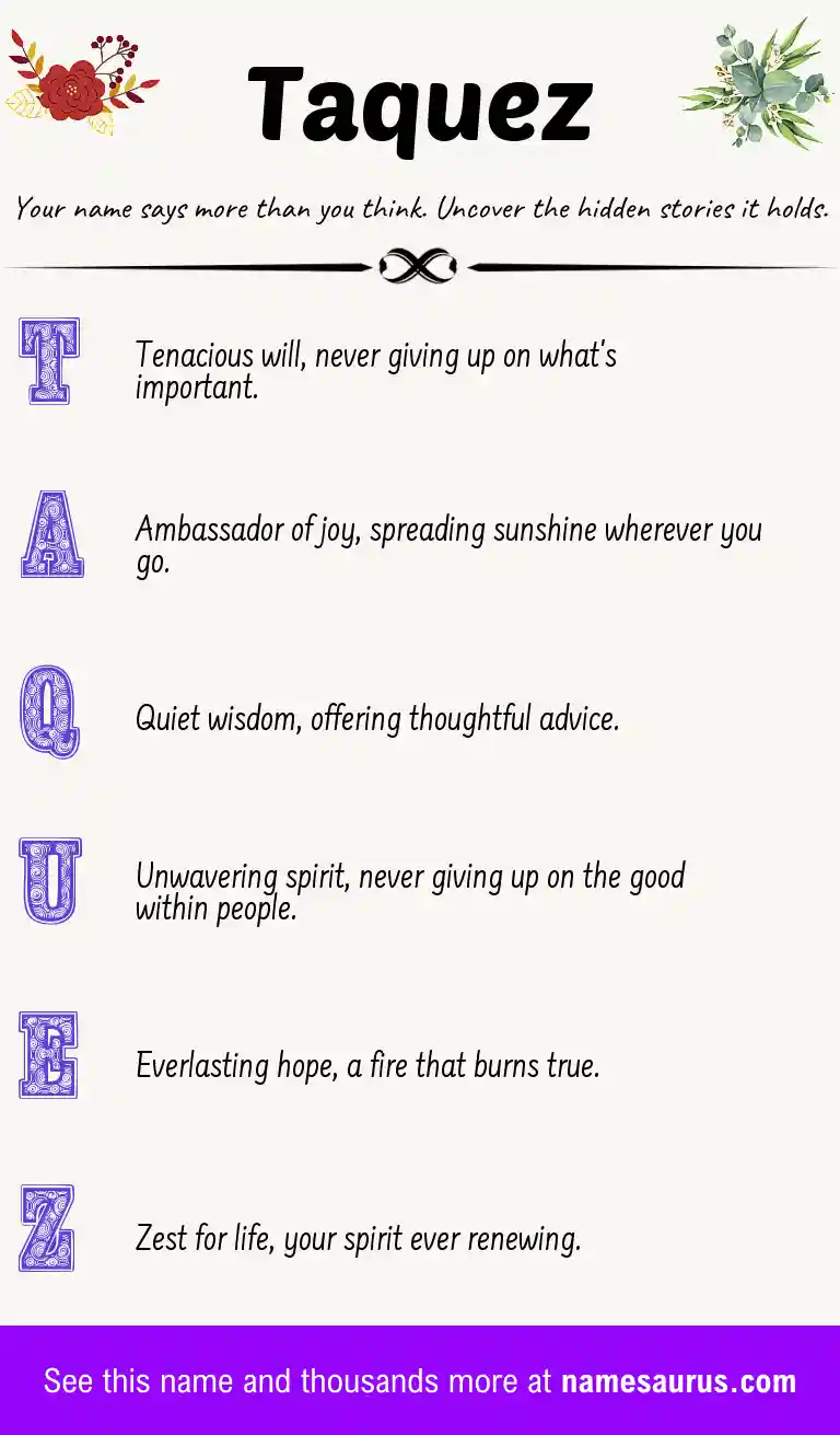 Acrostic poem about Taquez.
