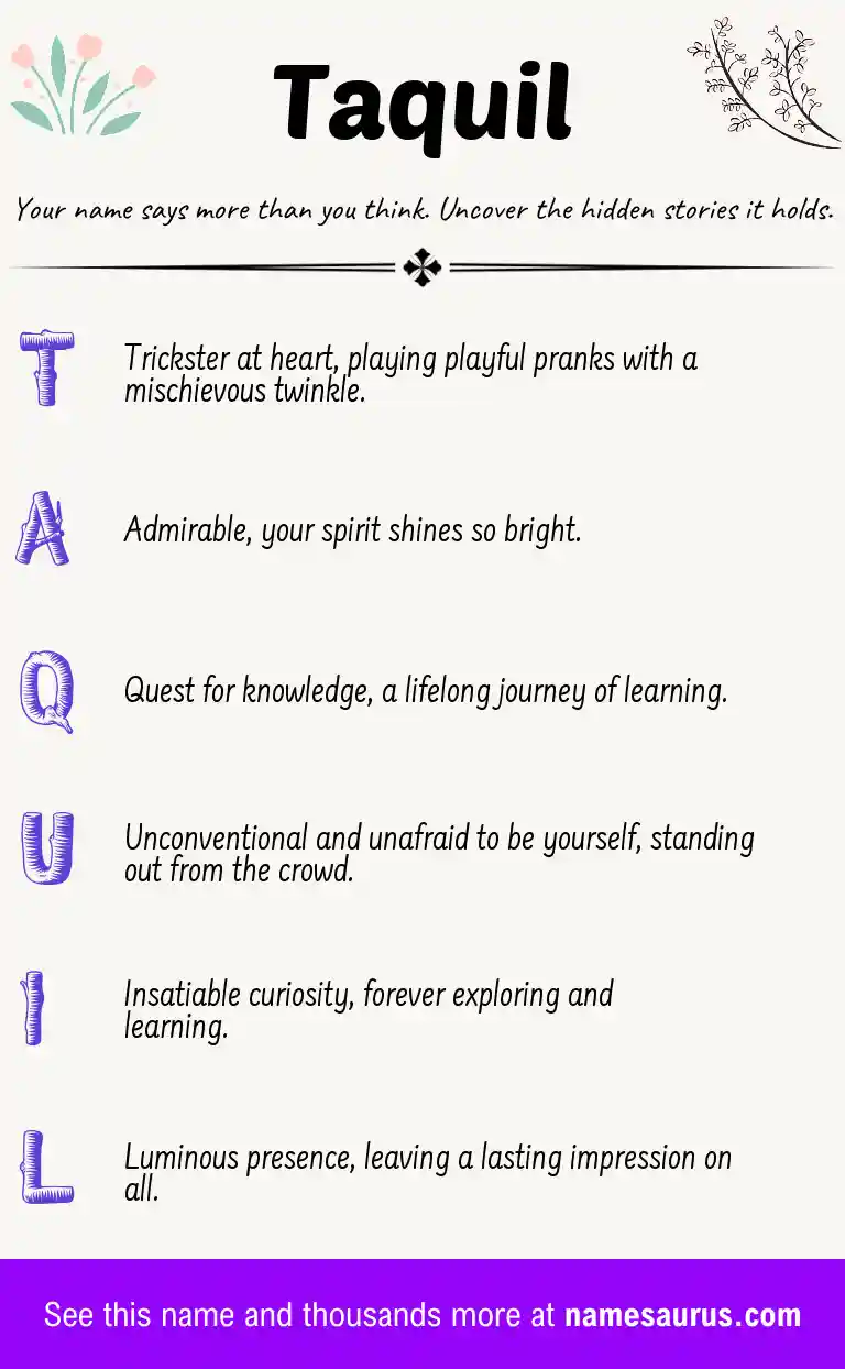 Acrostic poem about Taquil.