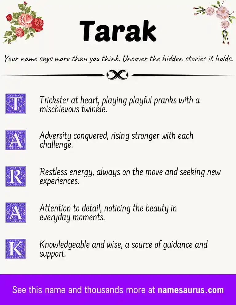 Acrostic poem about Tarak.