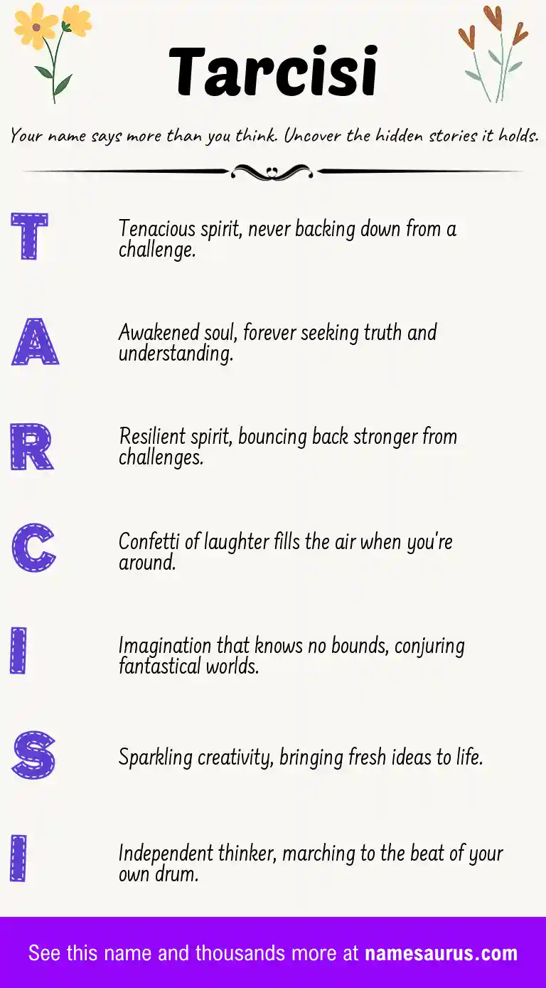 Acrostic poem about Tarcisi.