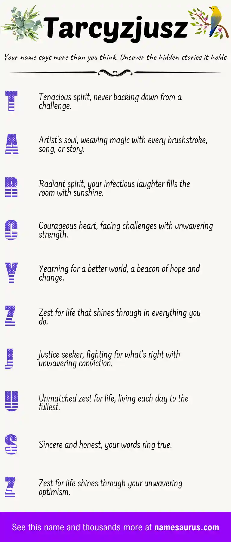 Acrostic poem about Tarcyzjusz.