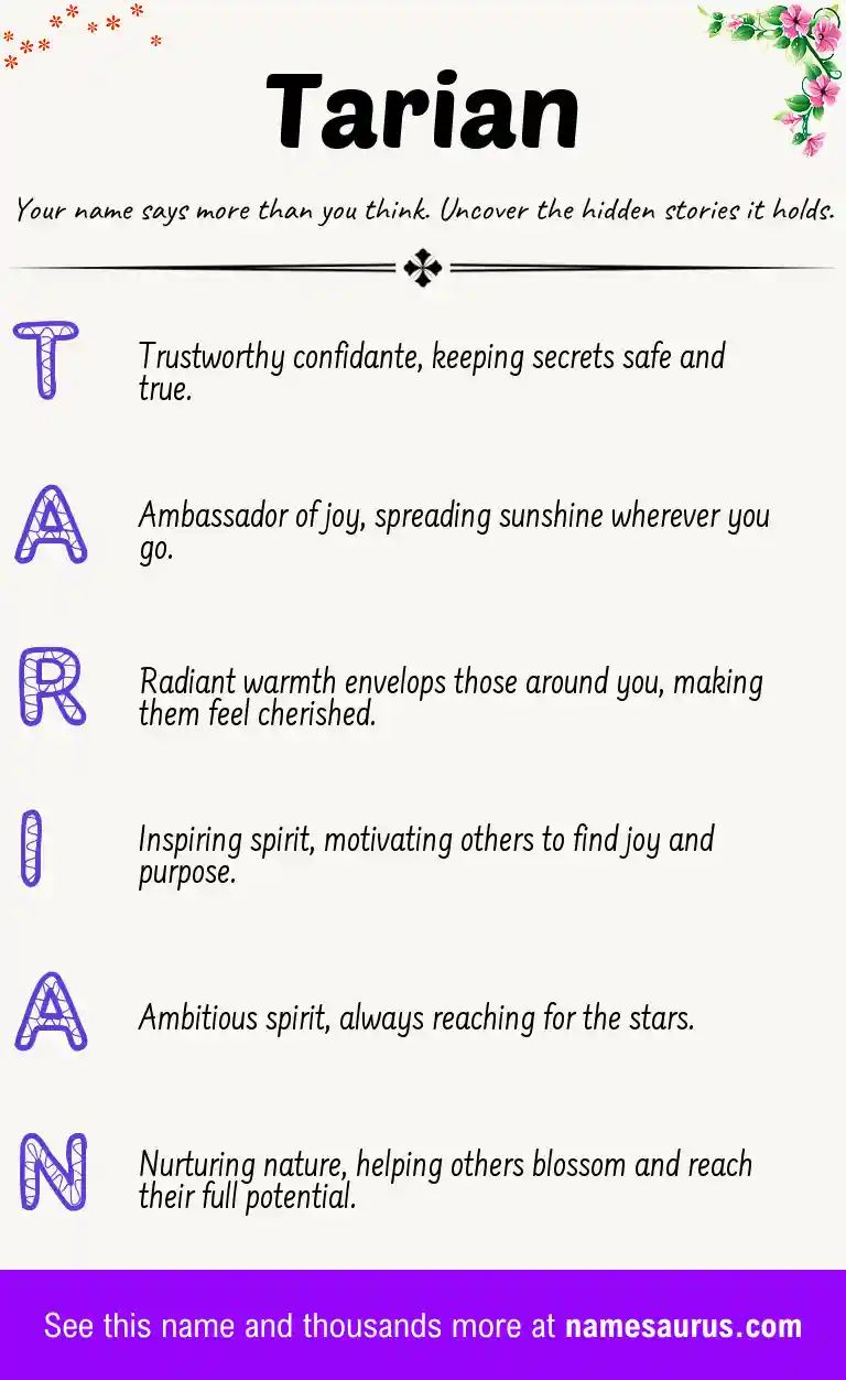 Acrostic poem about Tarian.