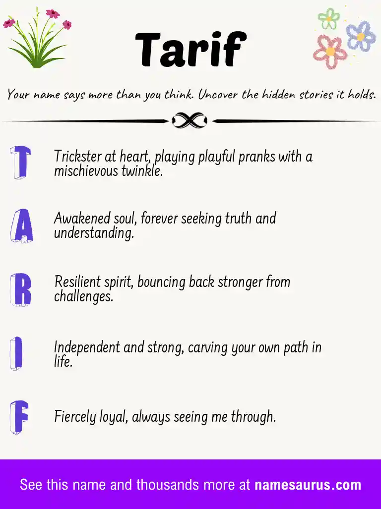 Acrostic poem about Tarif.