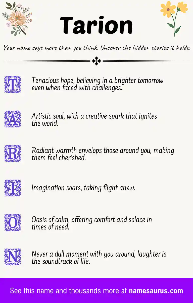 Acrostic poem about Tarion.