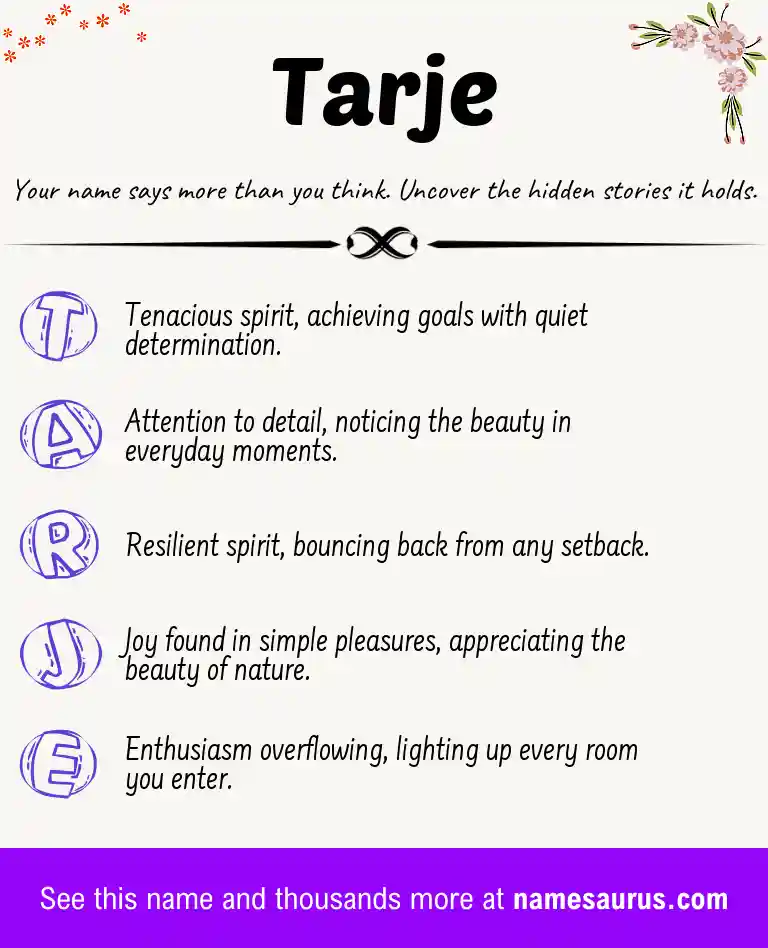 Acrostic poem about Tarje.