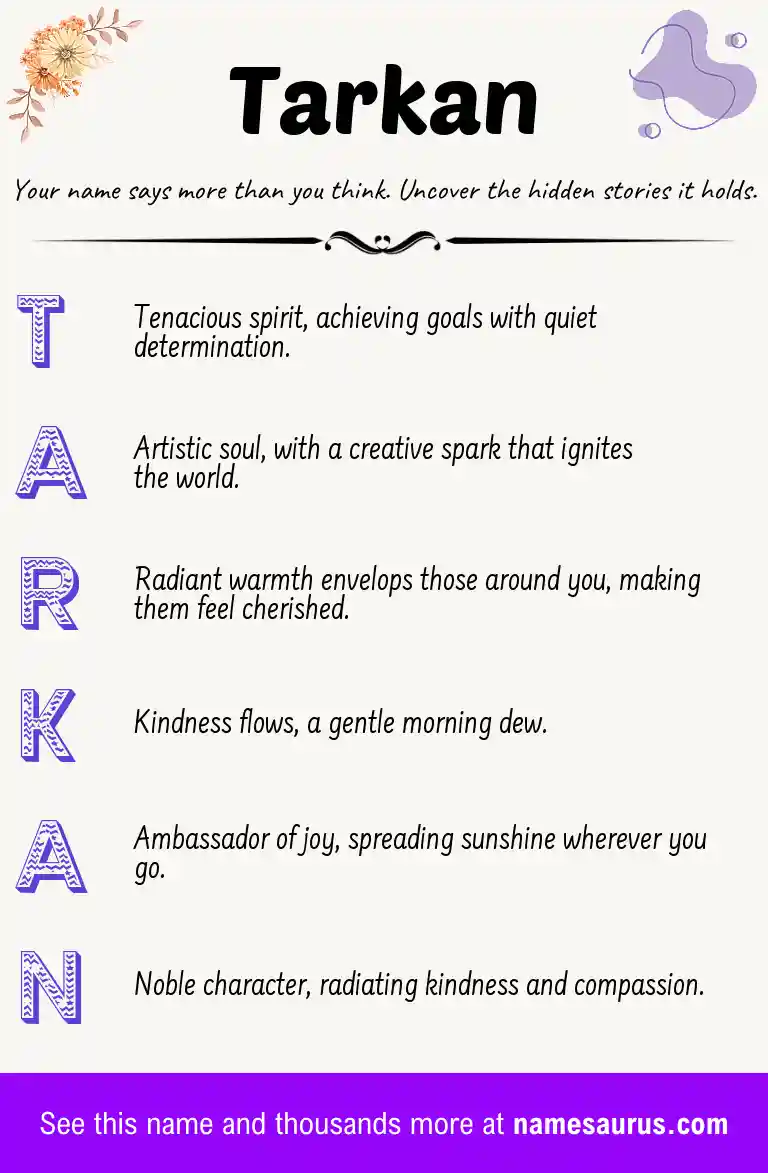 Acrostic poem about Tarkan.