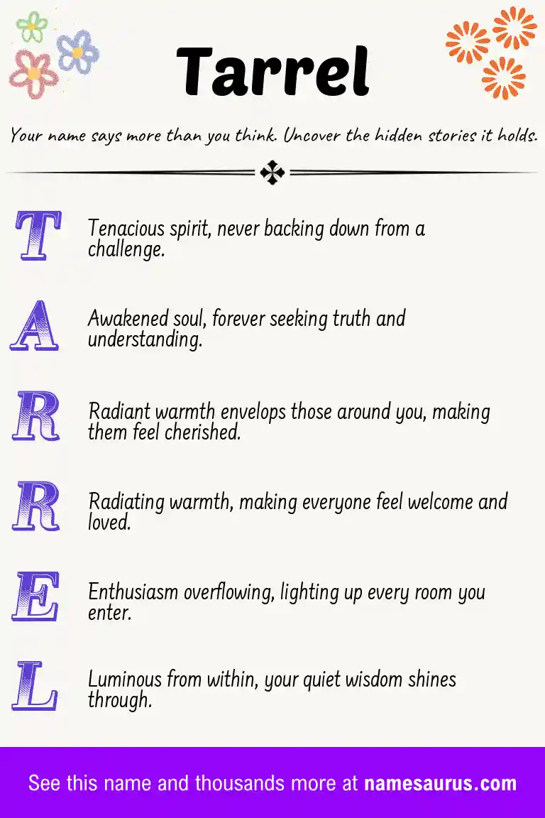 Acrostic poem about Tarrel.