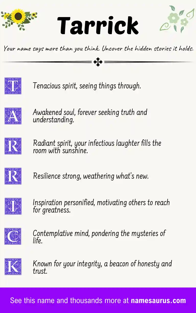Acrostic poem about Tarrick.