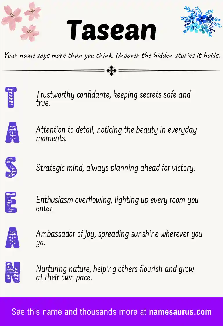 Acrostic poem about Tasean.