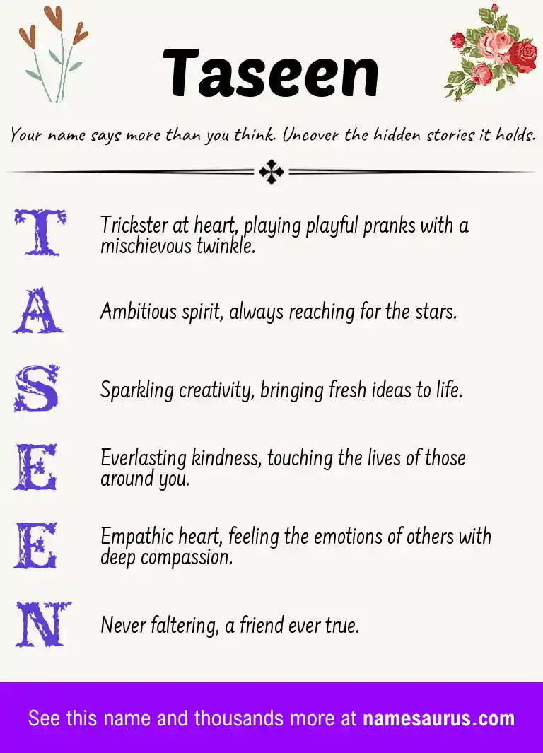 Acrostic poem about Taseen.