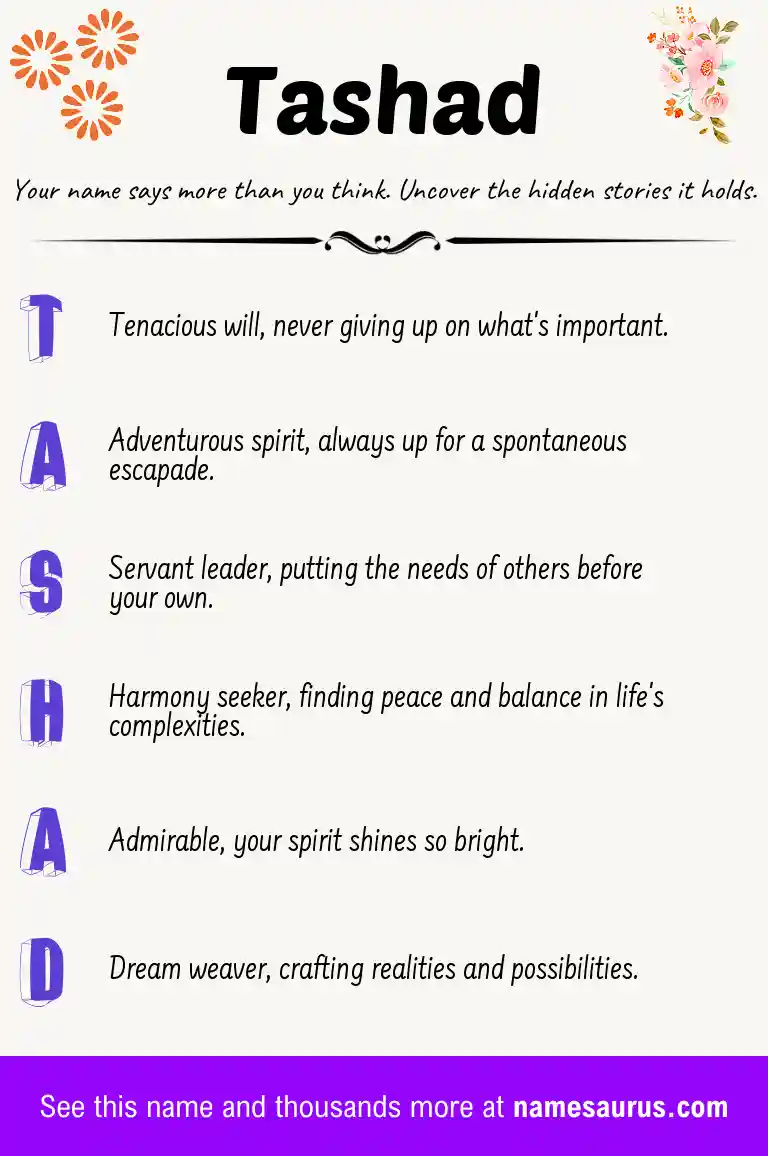 Acrostic poem about Tashad.