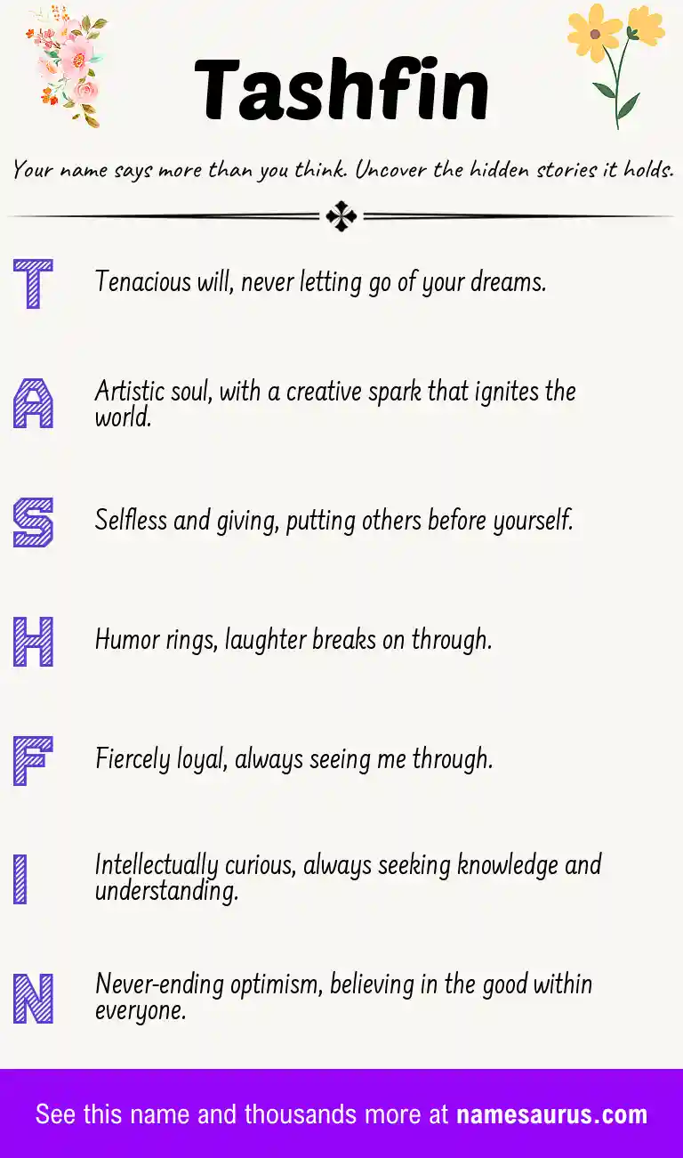 Acrostic poem about Tashfin.