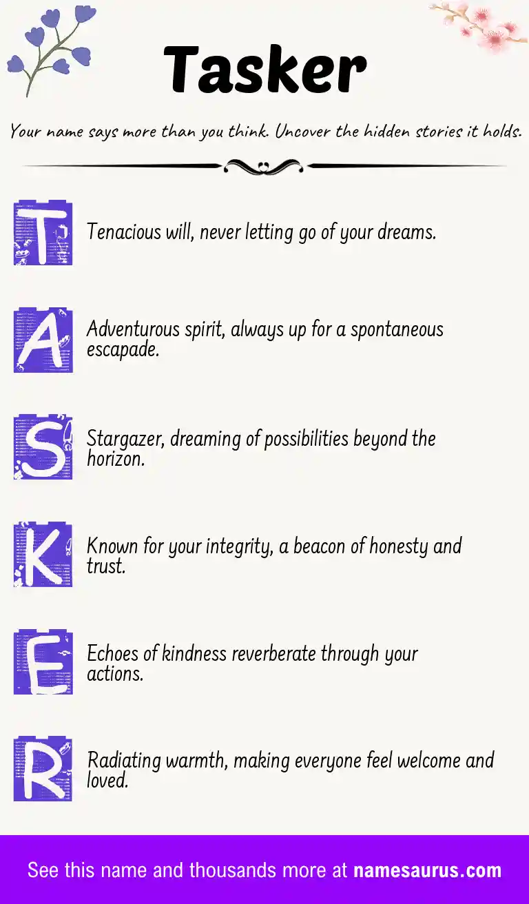 Acrostic poem about Tasker.