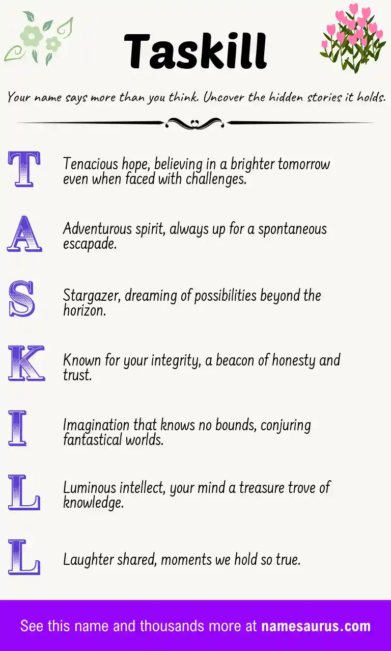 Acrostic poem about Taskill.