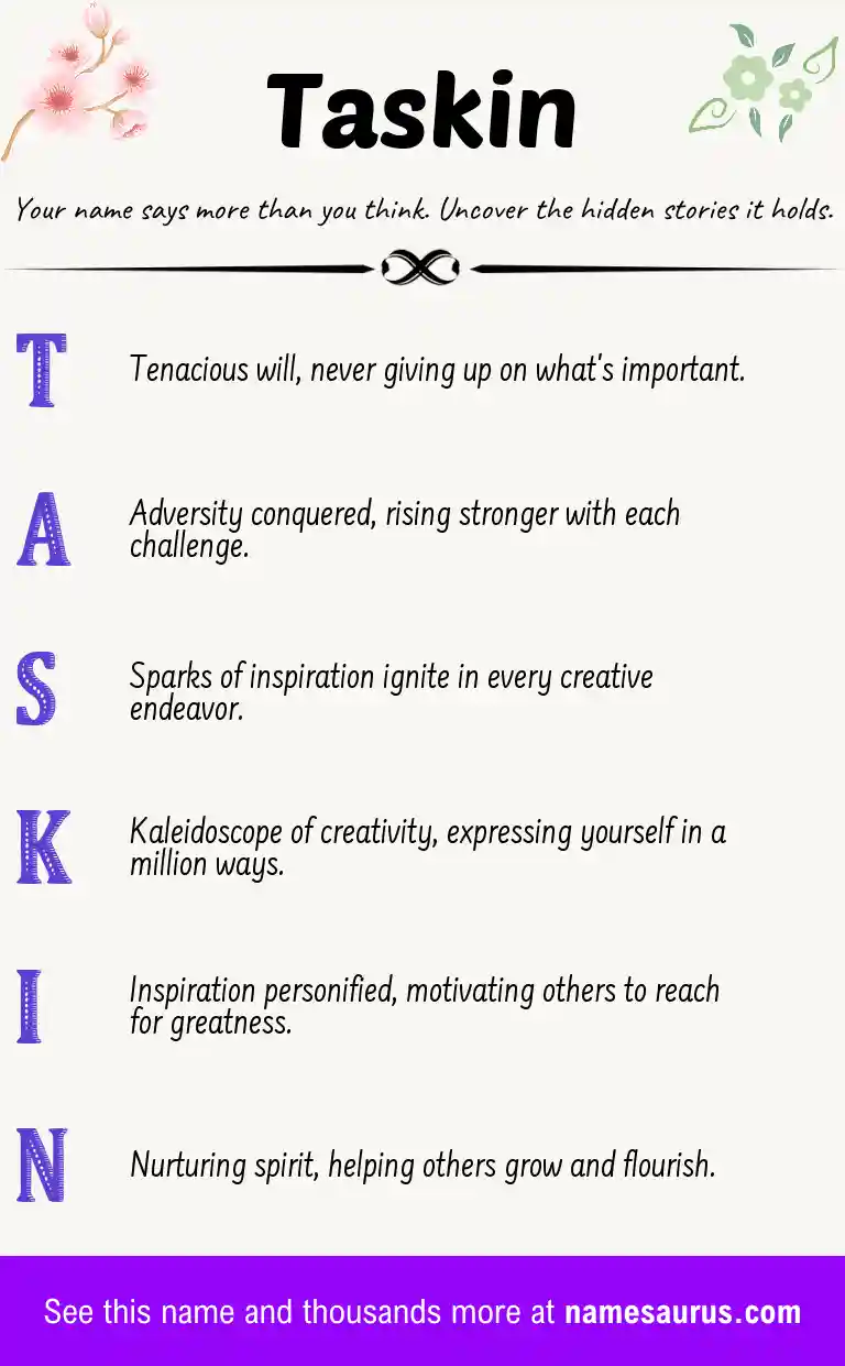 Acrostic poem about Taskin.