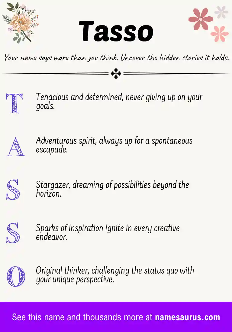 Acrostic poem about Tasso.