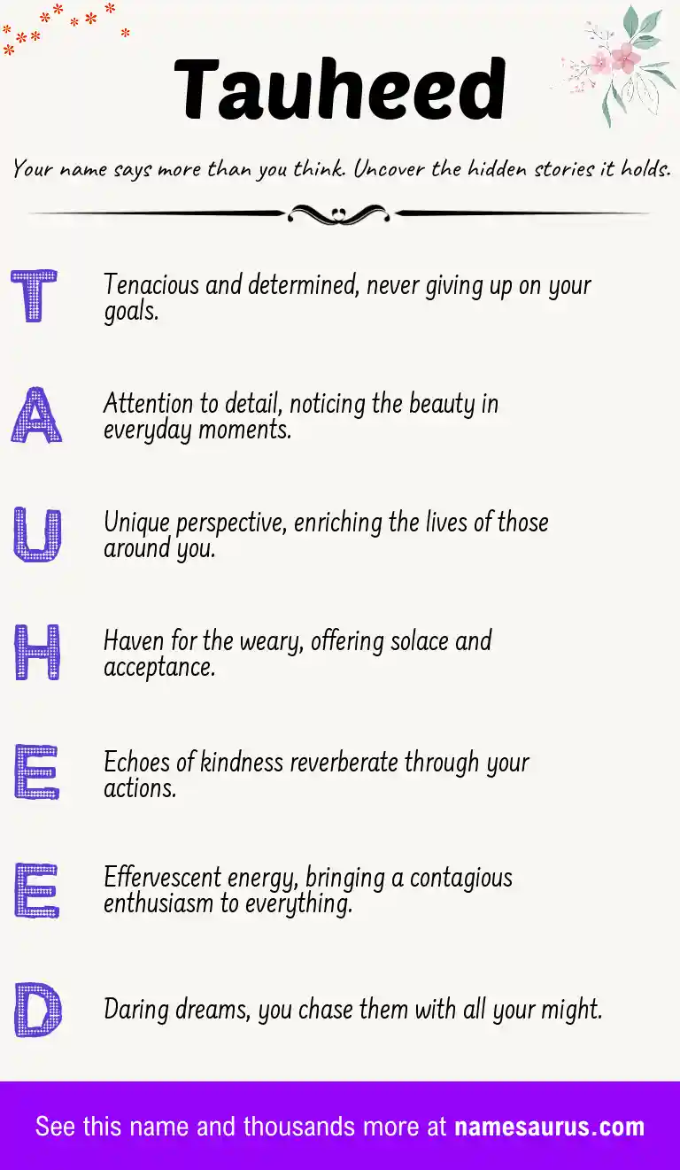 Acrostic poem about Tauheed.