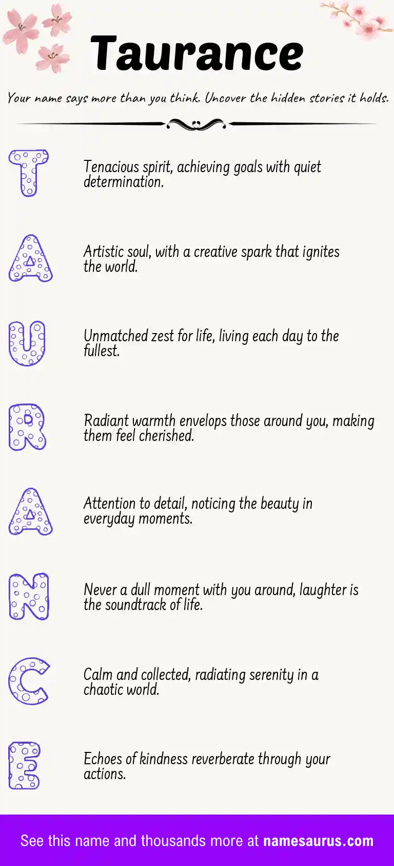 Acrostic poem about Taurance.
