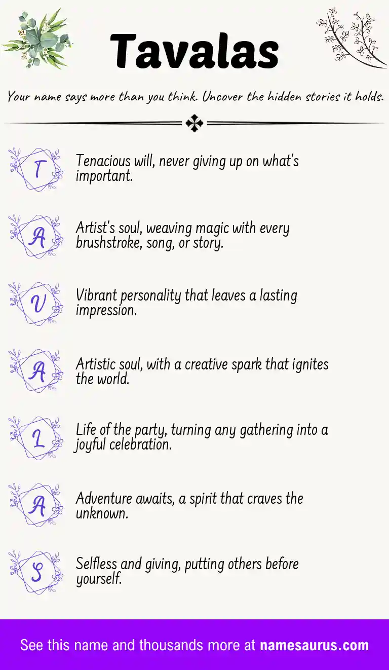 Acrostic poem about Tavalas.