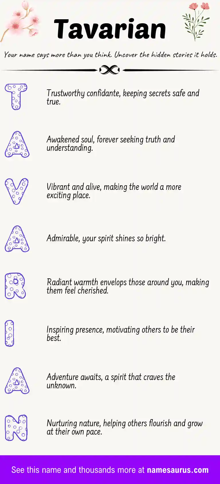 Acrostic poem about Tavarian.