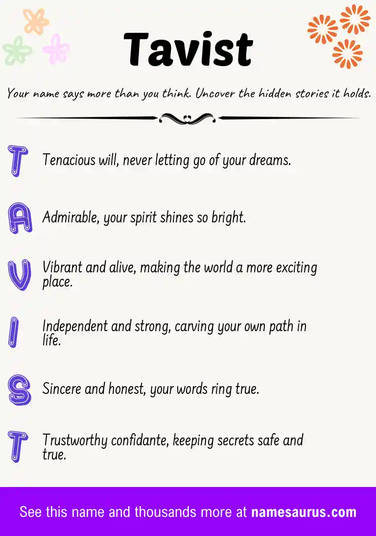 Acrostic poem about Tavist.