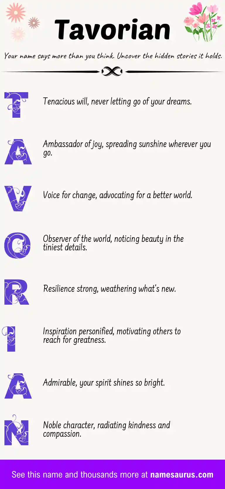 Acrostic poem about Tavorian.