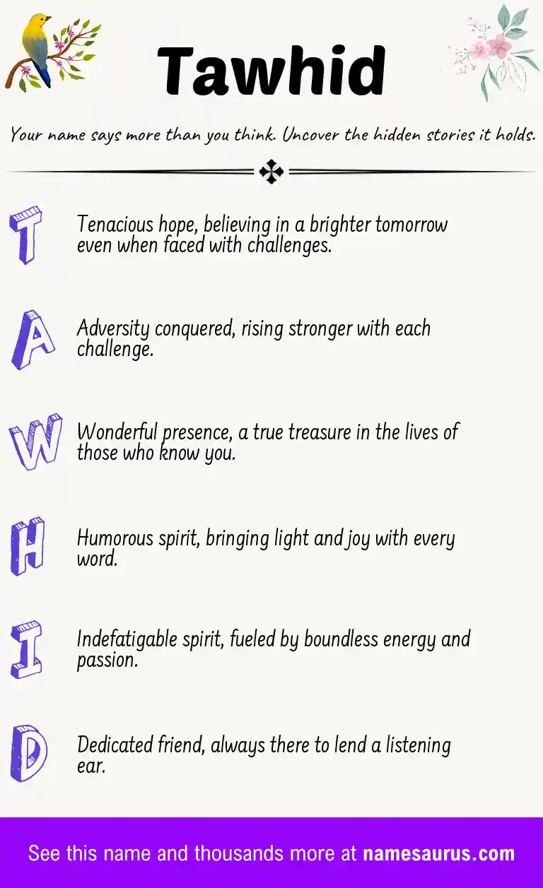 Acrostic poem about Tawhid.