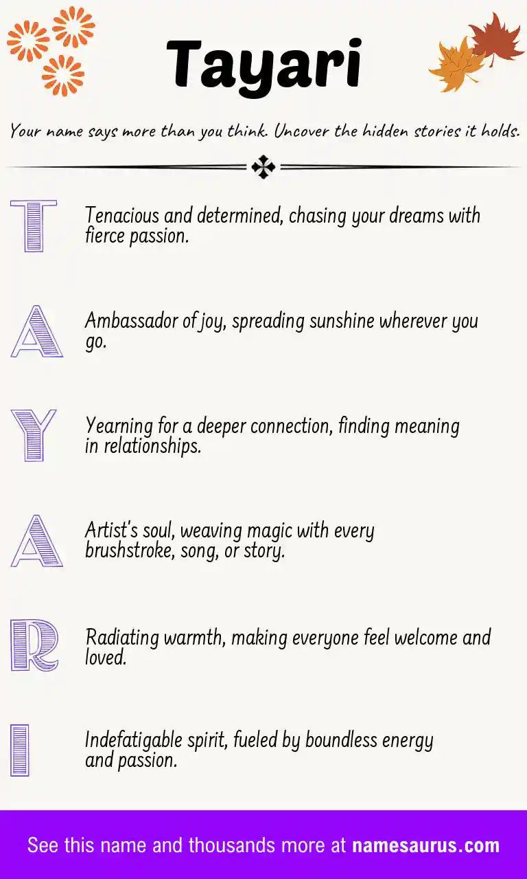 Acrostic poem about Tayari.