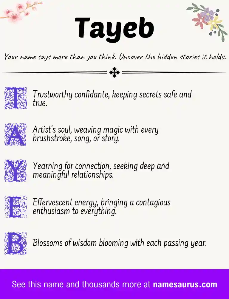 Acrostic poem about Tayeb.