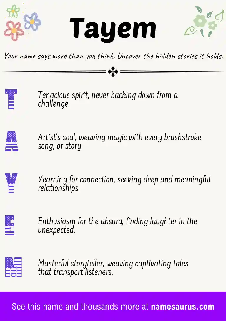 Acrostic poem about Tayem.
