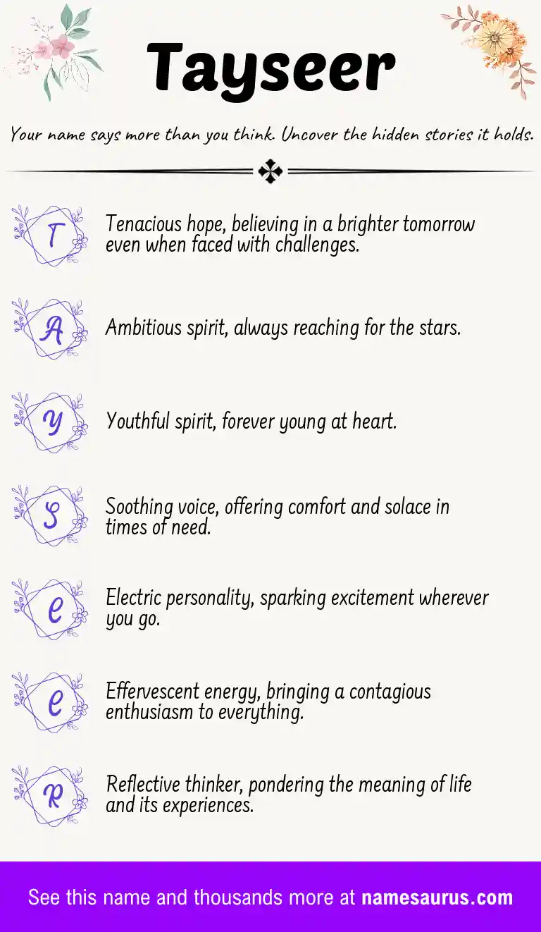 Acrostic poem about Tayseer.