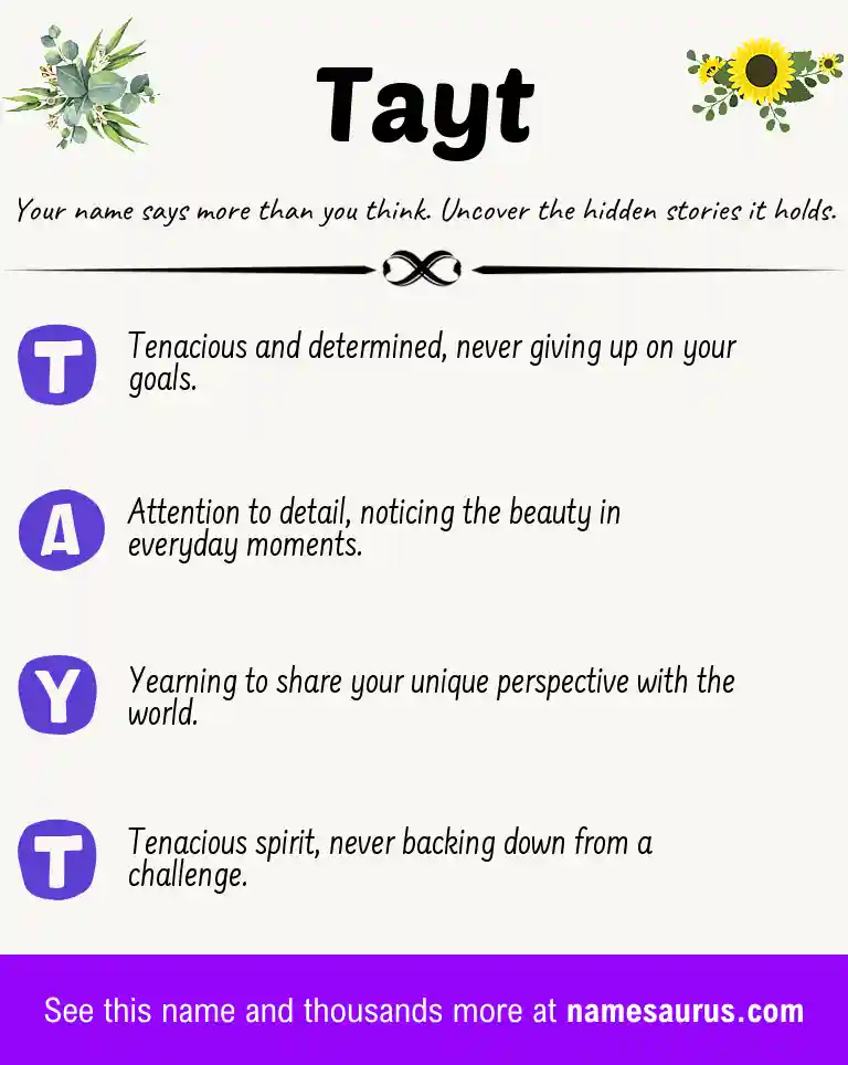 Acrostic poem about Tayt.