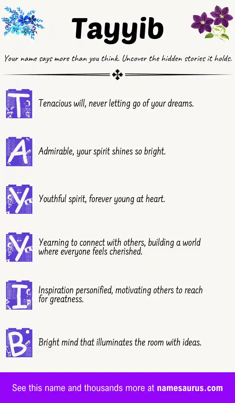 Acrostic poem about Tayyib.