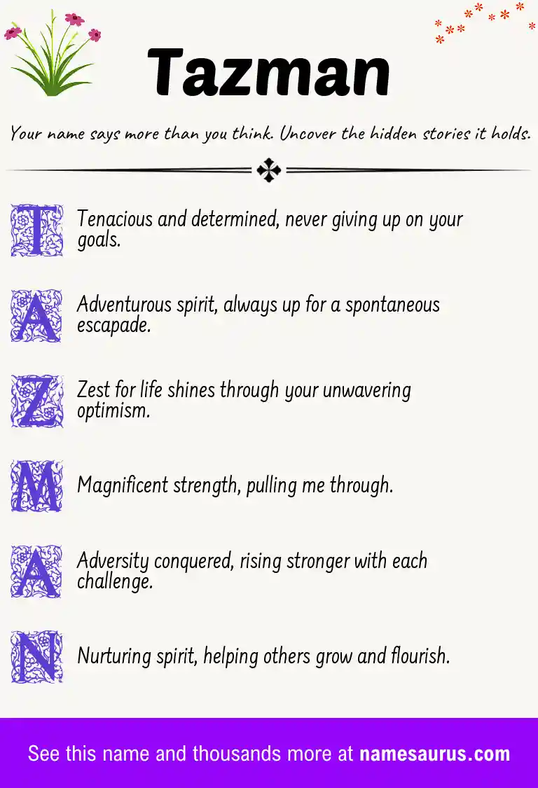 Acrostic poem about Tazman.