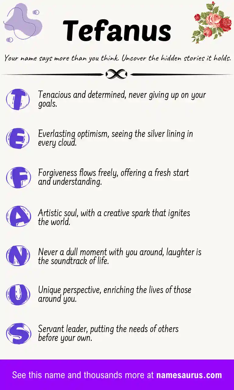 Acrostic poem about Tefanus.