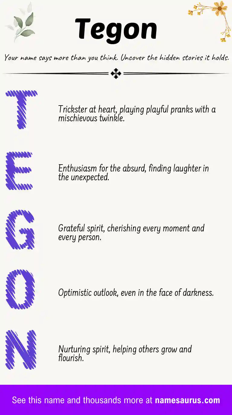 Acrostic poem about Tegon.