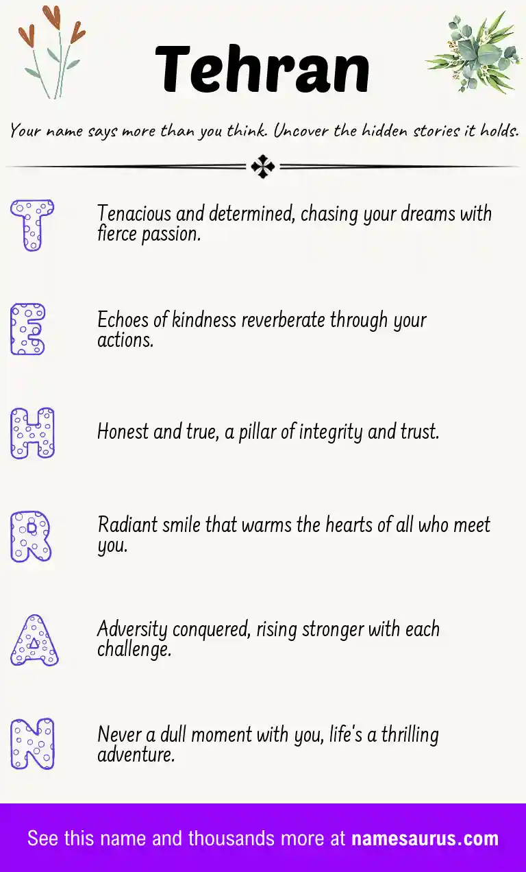 Acrostic poem about Tehran.