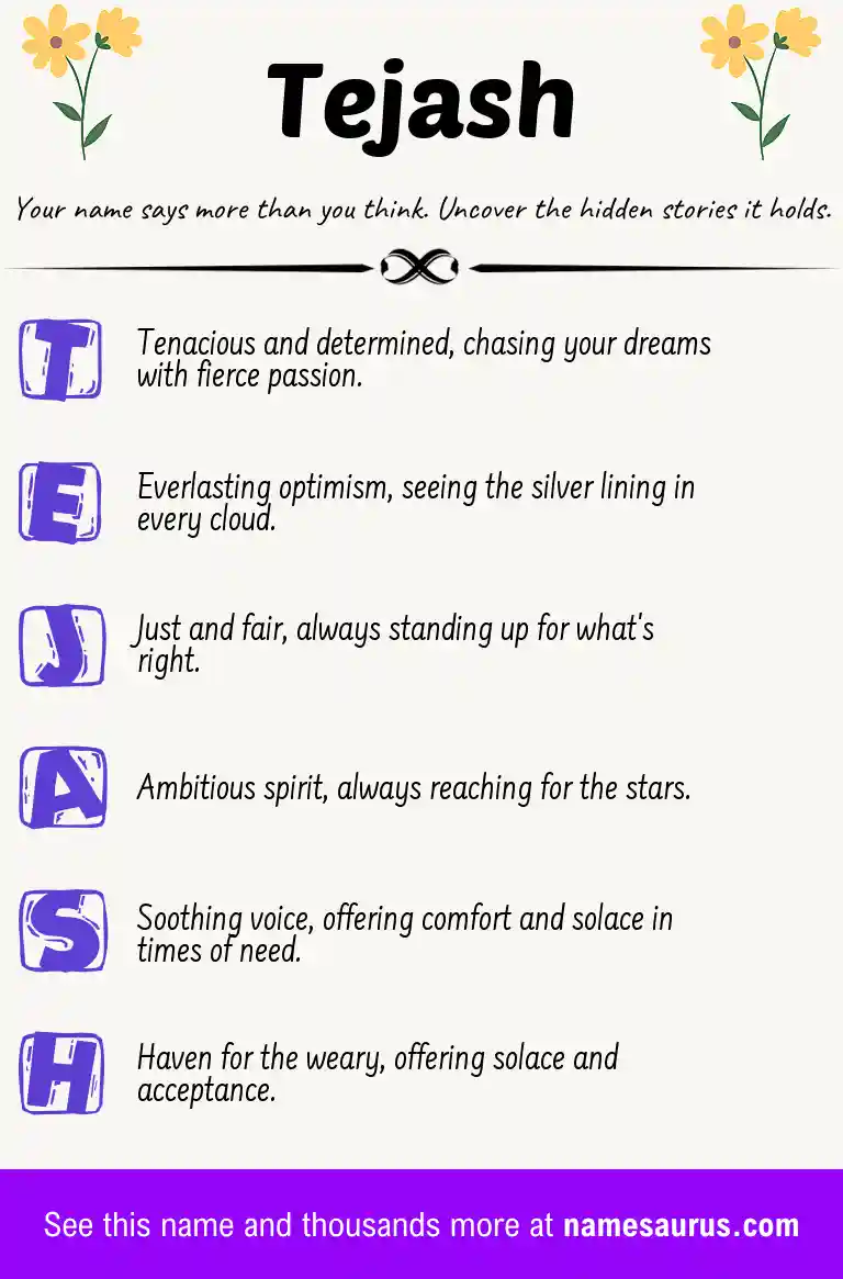 Acrostic poem about Tejash.